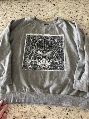 Star Wars Gray Crewneck Sweatshirt with Black & White Vader Graphic